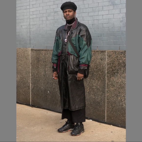 Vintage Other - Vintage 80s Leather Trench Coat Gothic Grunge Baggy  Metallic Windbreaker Matrix